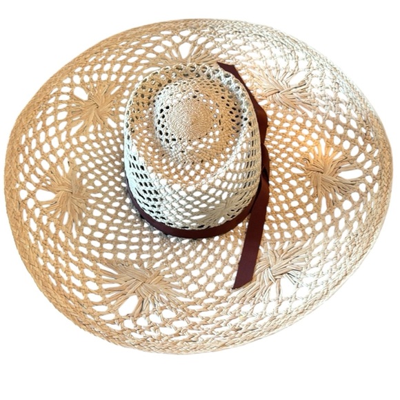 VERONICA BEARD X FREYA Meringue Raffia Beach Hat Cream Sun with Brown Ribbon NWT - Picture 2 of 8
